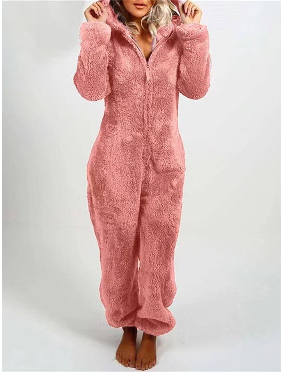 Gaia | Hooded Fleece Pajama Zip-Up Jumpsuit for Women