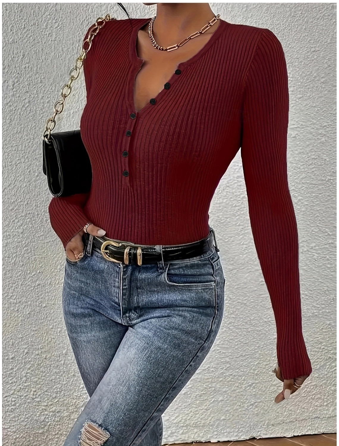 Lisbet | Ribbed Cable Knit Sweater with Button Placket for Women