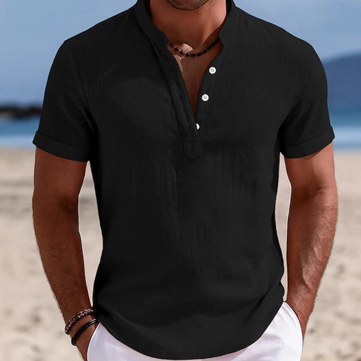 Mads | Collared Button-Front Short Sleeve Shirt for Men
