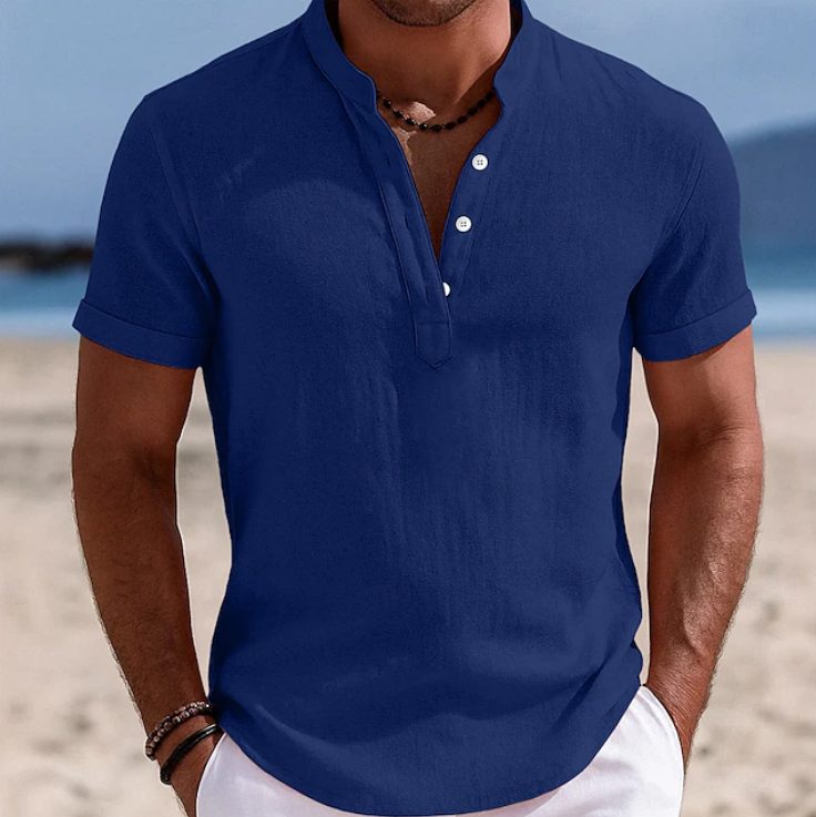 Mads | Collared Button-Front Short Sleeve Shirt for Men