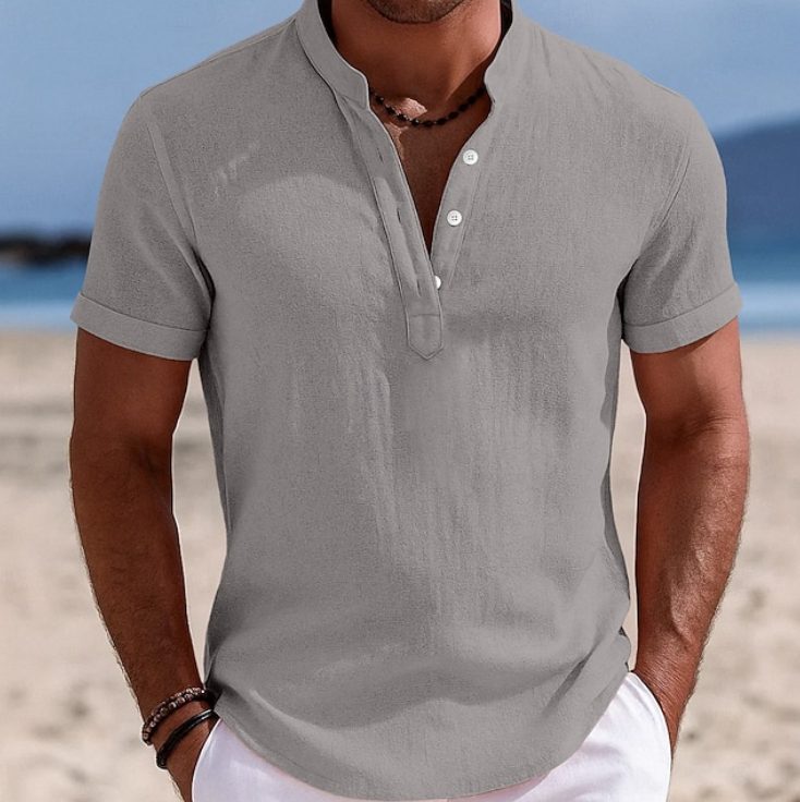 Mads | Collared Button-Front Short Sleeve Shirt for Men