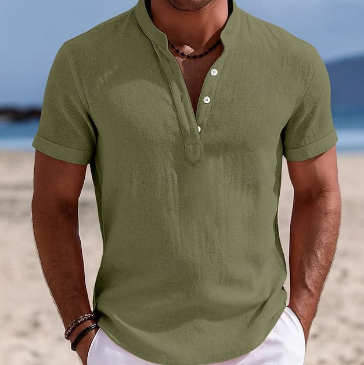 Mads | Collared Button-Front Short Sleeve Shirt for Men
