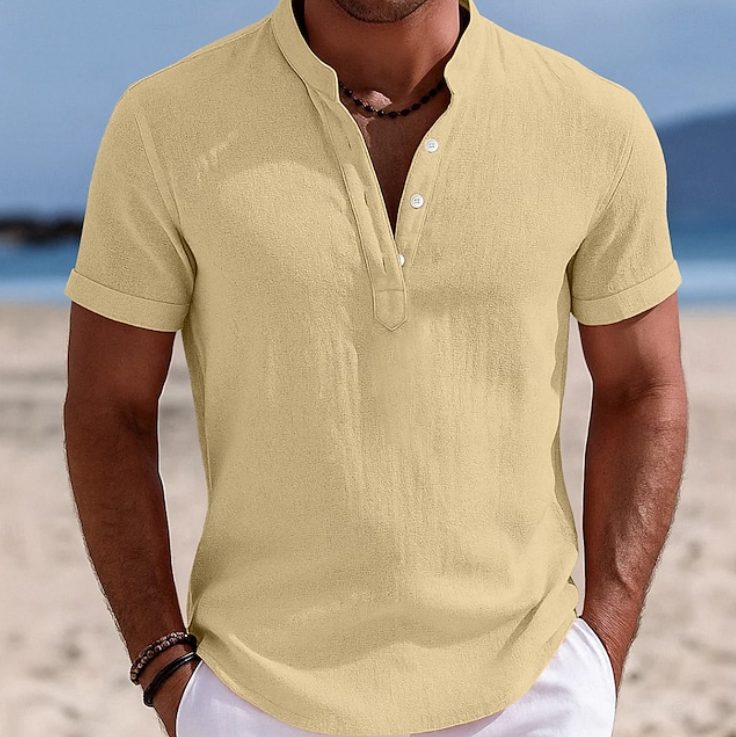 Mads | Collared Button-Front Short Sleeve Shirt for Men