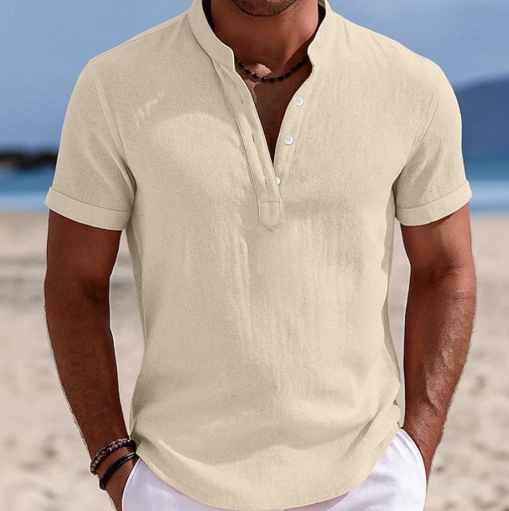 Mads | Collared Button-Front Short Sleeve Shirt for Men