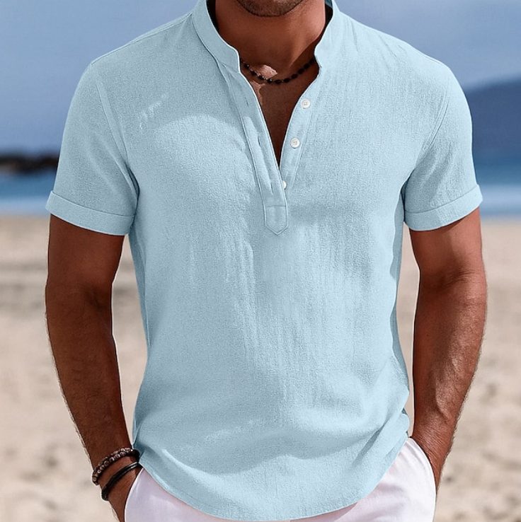 Mads | Collared Button-Front Short Sleeve Shirt for Men