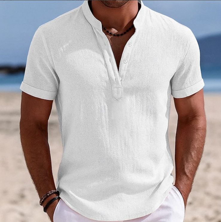 Mads | Collared Button-Front Short Sleeve Shirt for Men