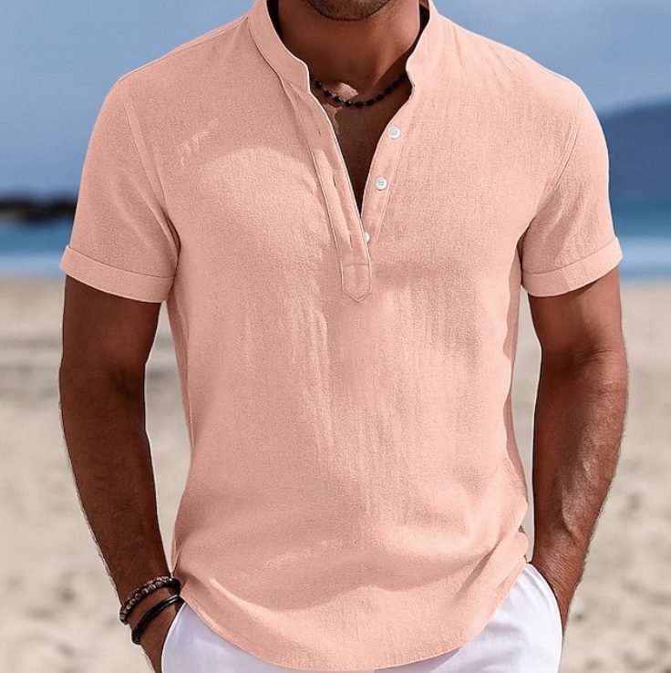 Mads | Collared Button-Front Short Sleeve Shirt for Men