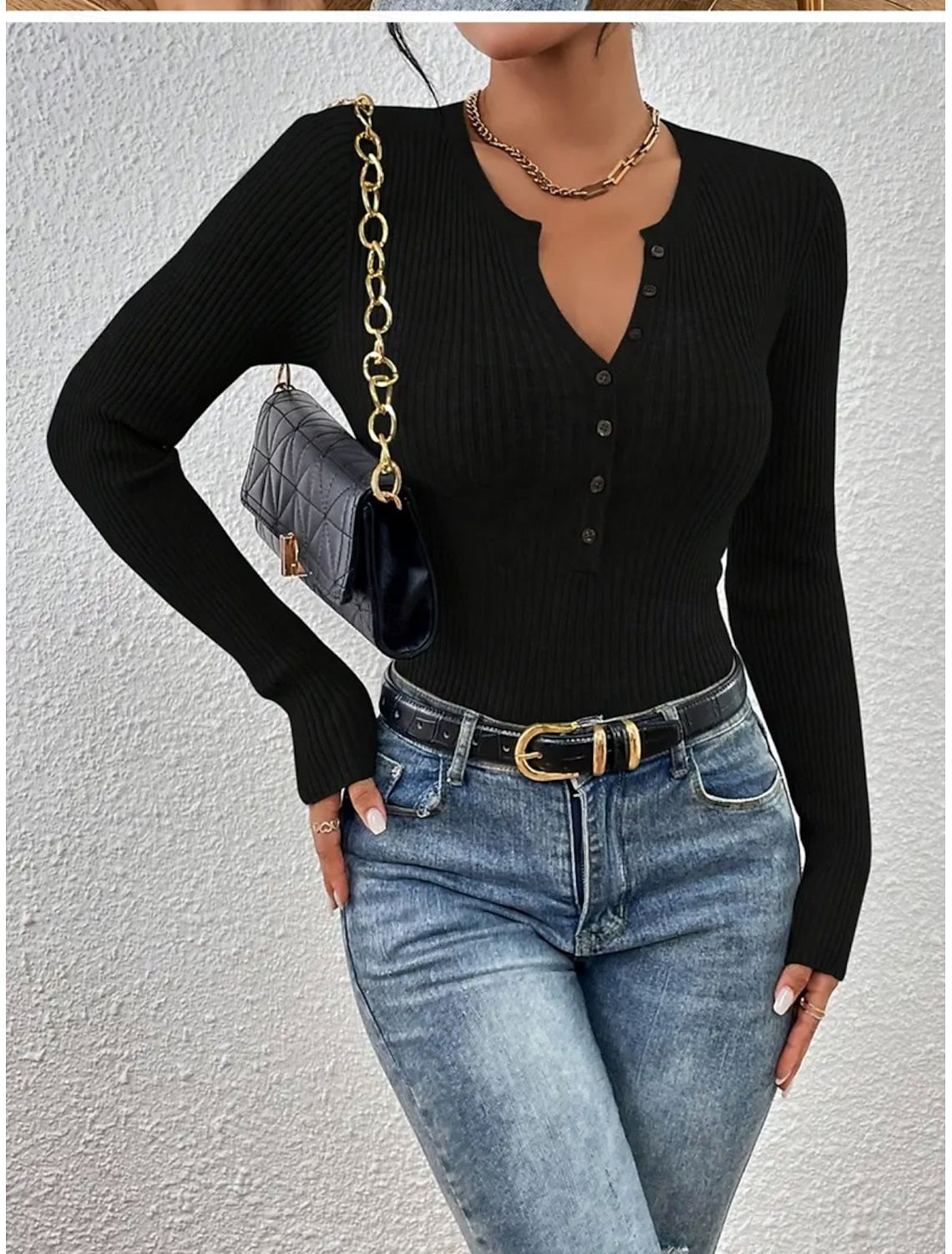 Lisbet | Ribbed Cable Knit Sweater with Button Placket for Women
