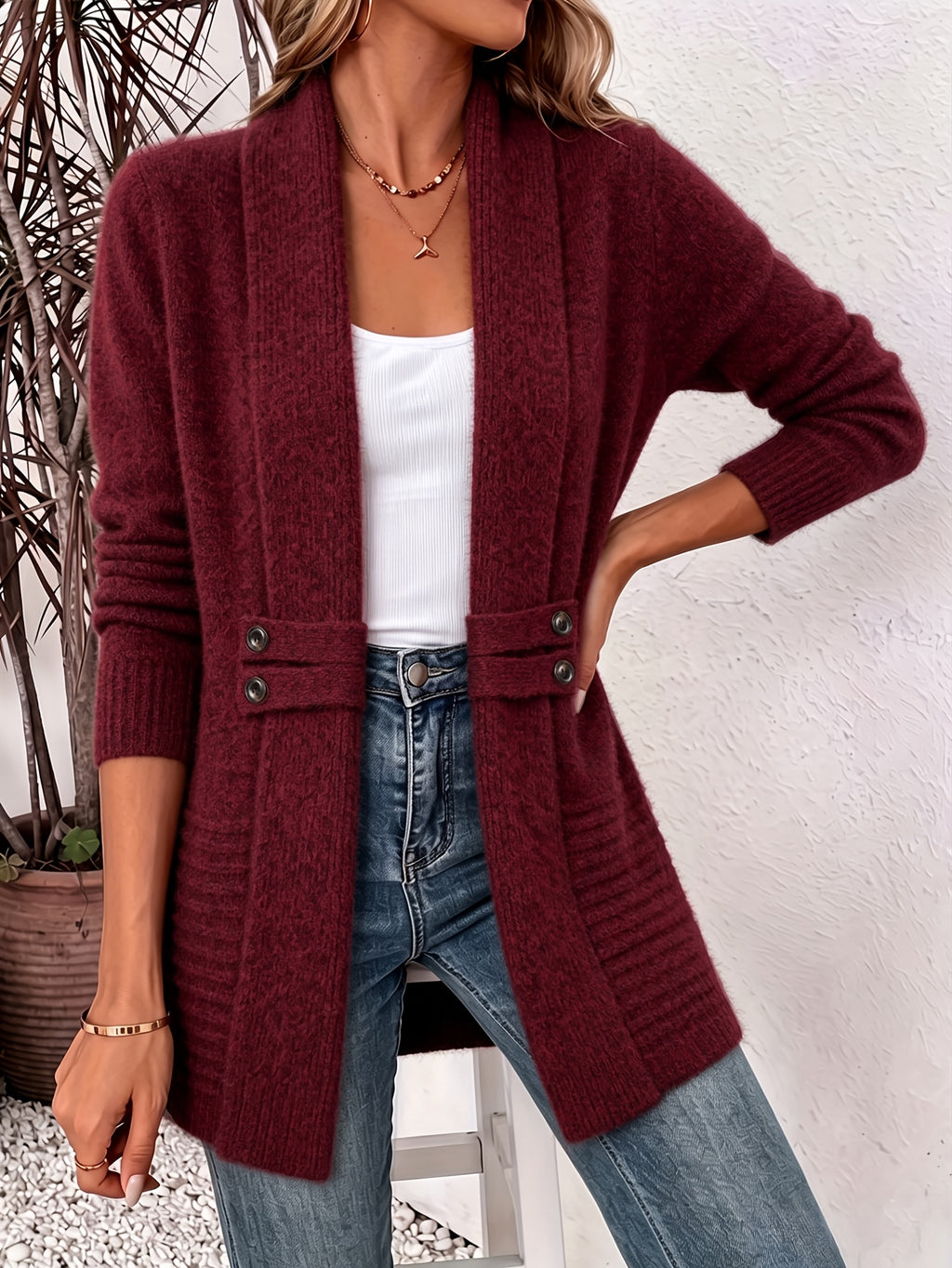 Priya | Belted Ribbed Open-Front Cardigan for Women