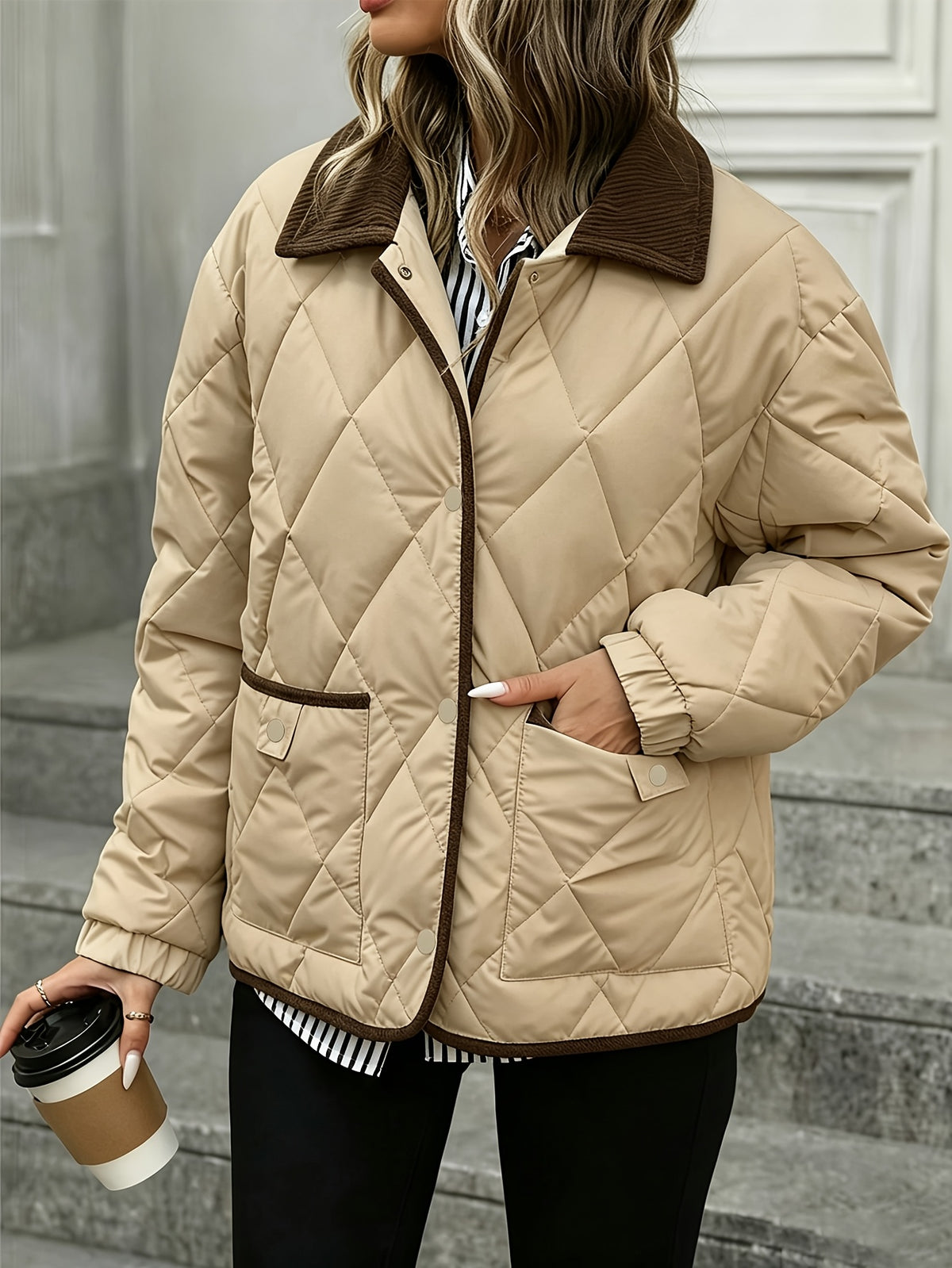 Federica | Diamond Quilted Puffer Jacket with Contrast Collar