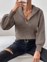 Dorothea | Ribbed Quarter Zip Sweater with Collar for Women