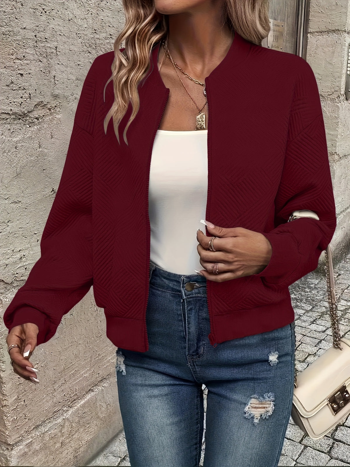 Chloé | Textured Quilted Zip-Up Bomber Jacket for Women