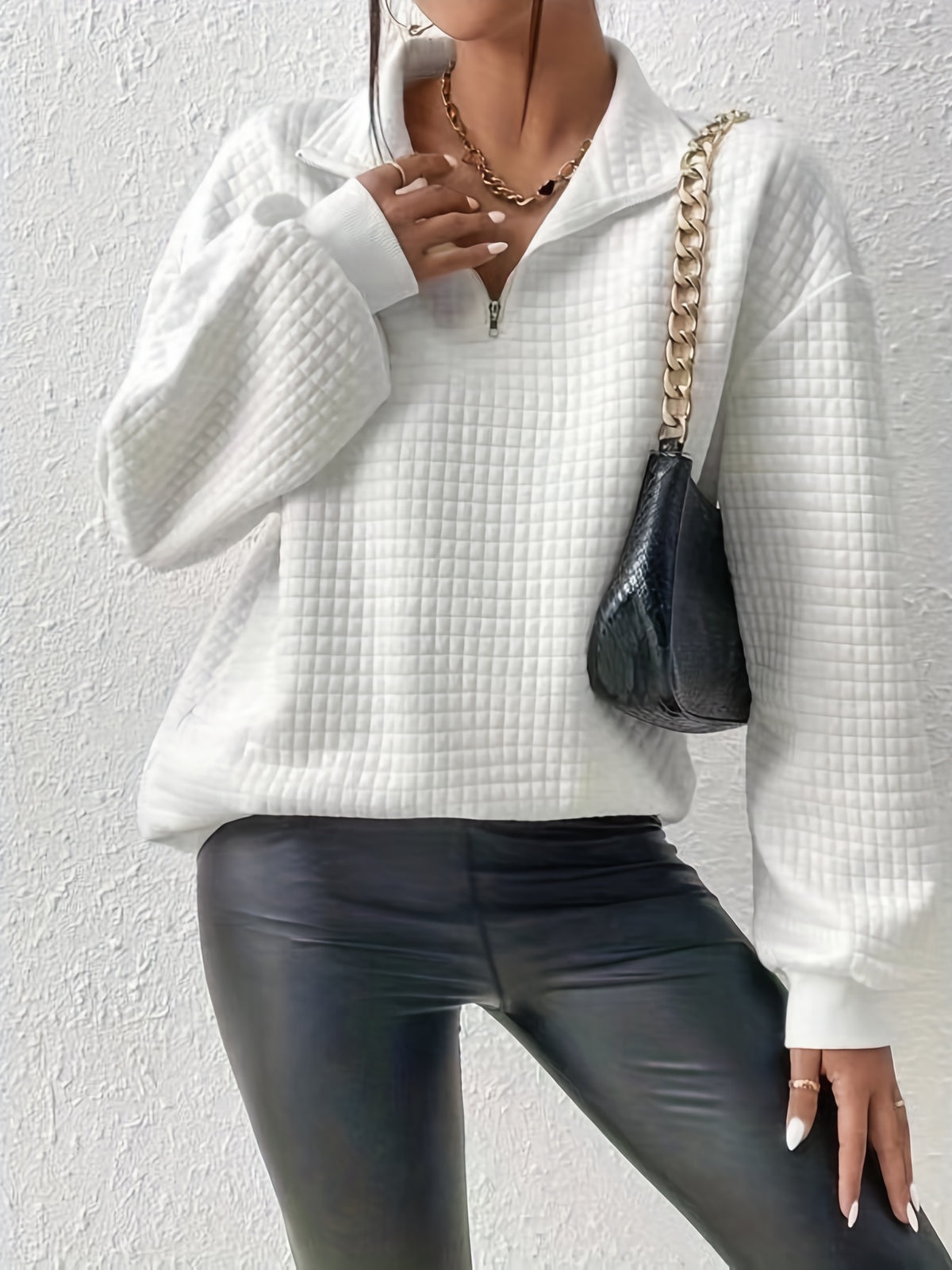 Eliane | Quarter Zip Sweater Waffle-Knit Pullover for Women