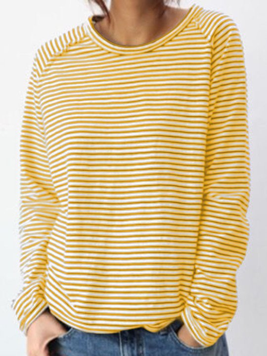Corinne | Striped Crew Neck Long Sleeve Top for Women