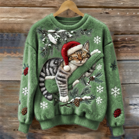 Otje | Christmas Sweater for Women with Cat Print Crew Neck