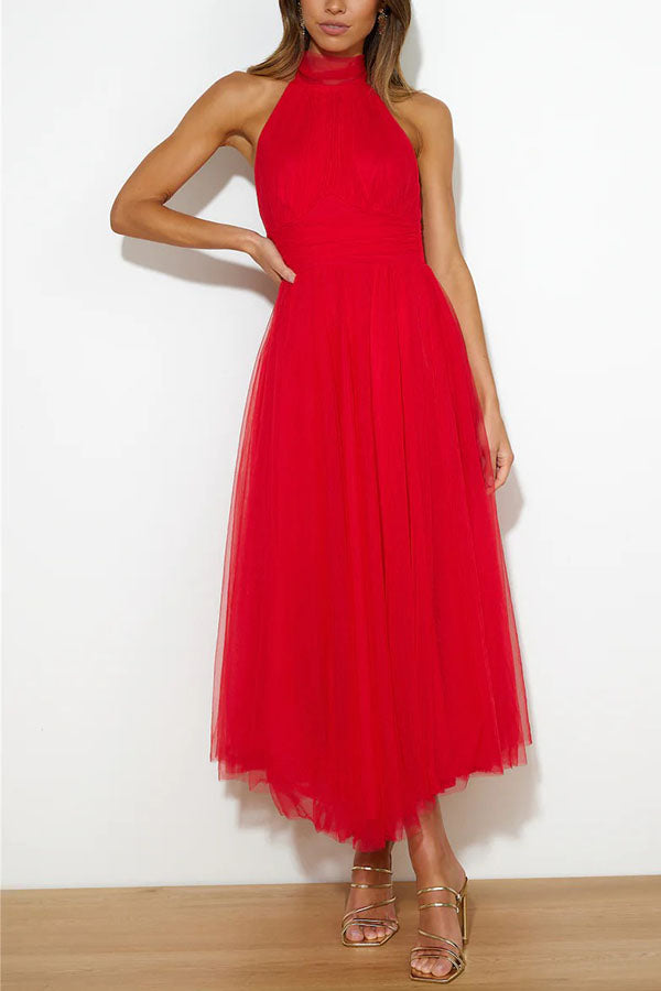 Barbara | Halterneck A-Line Tulle Midi Dress for Women