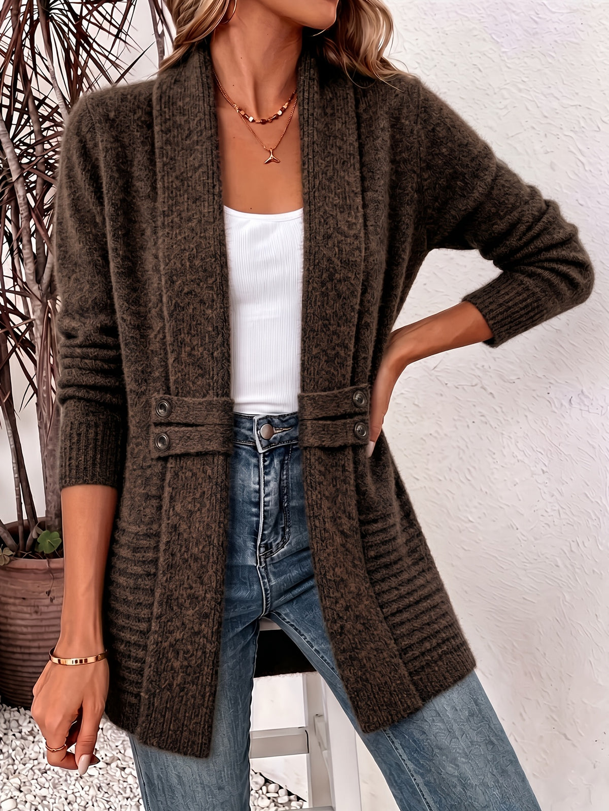 Priya | Belted Ribbed Open-Front Cardigan for Women