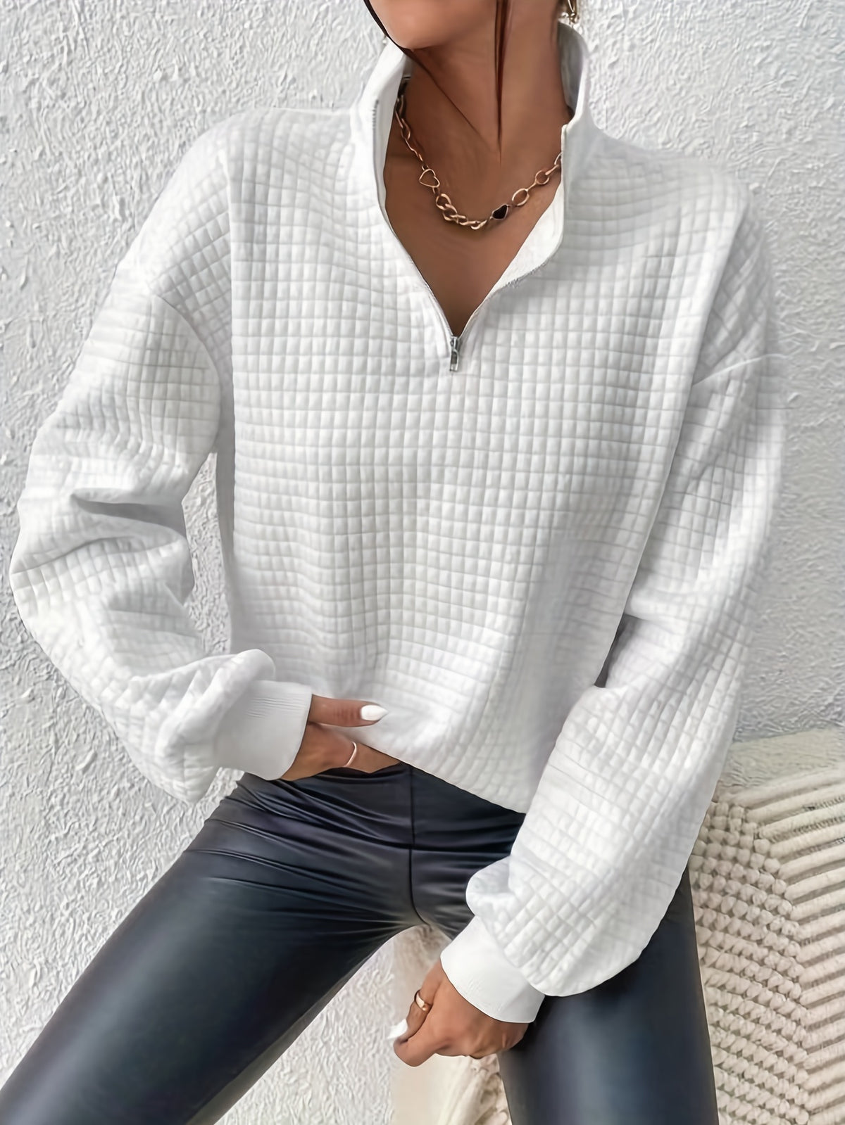 Eliane | Quarter Zip Sweater Waffle-Knit Pullover for Women