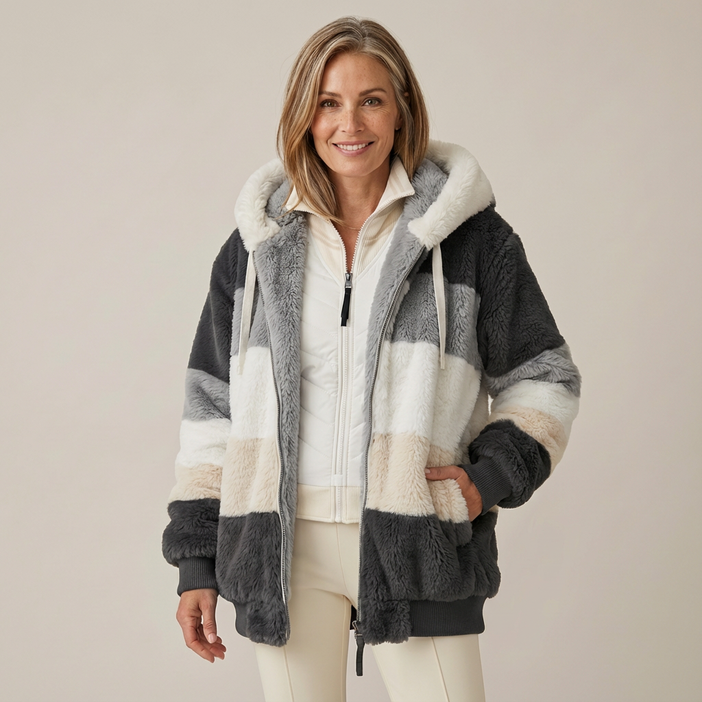 Kristia Women's Hooded Winter Jacket - Zip Front Parka Style