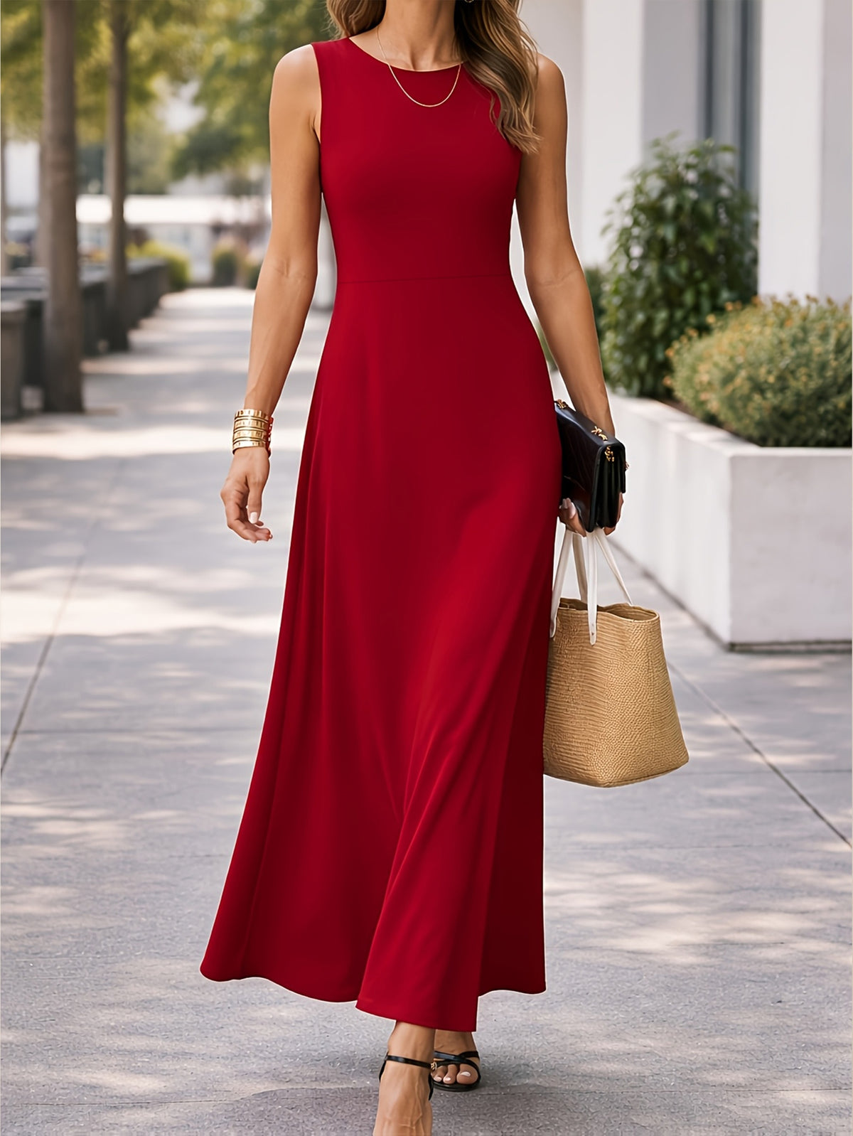 Vesper | Sleeveless A-Line Maxi Dress with Boat Neck for Women