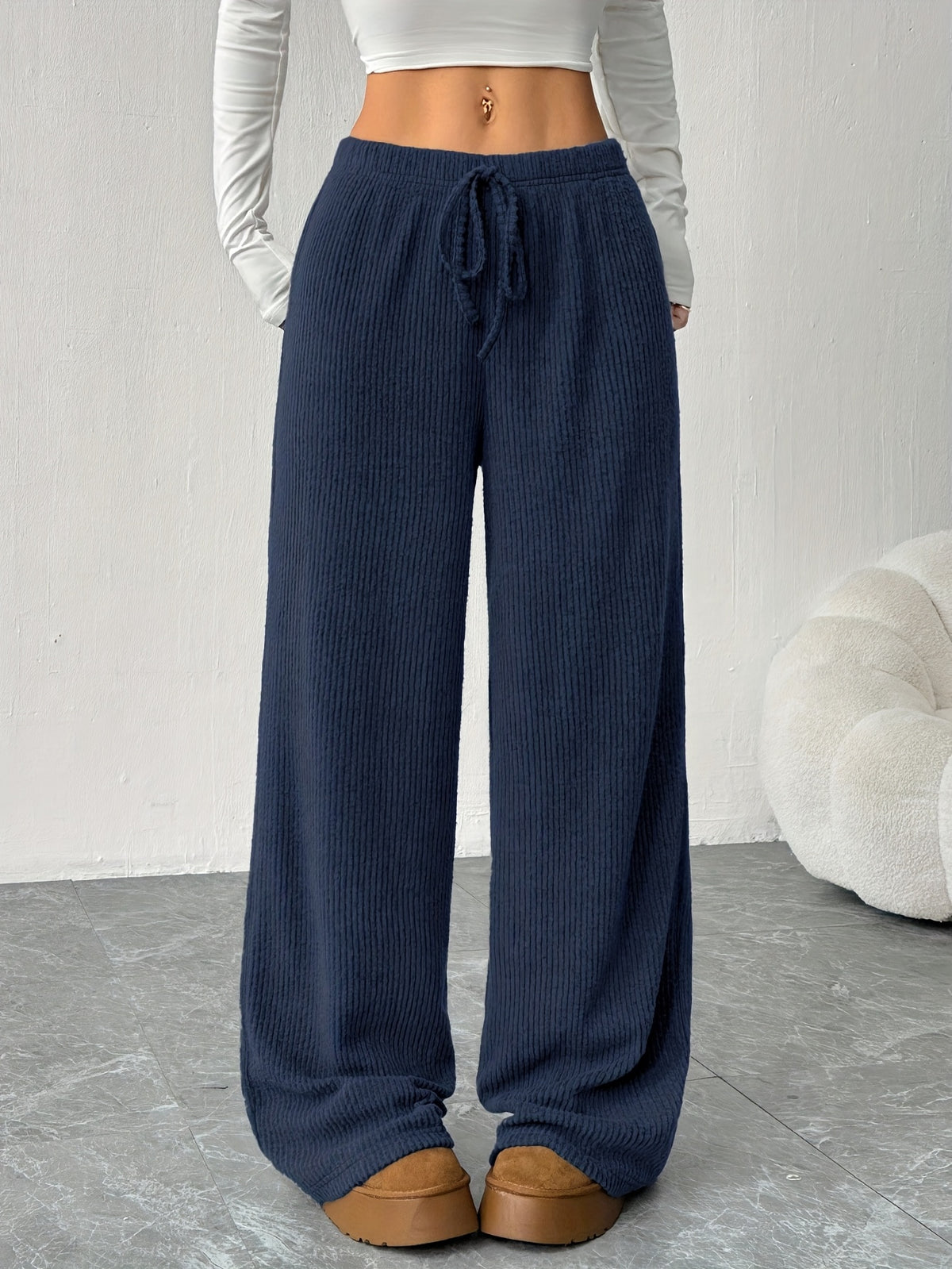 Erna | Ribbed Wide-Leg Sweatpants with Drawstring for Women