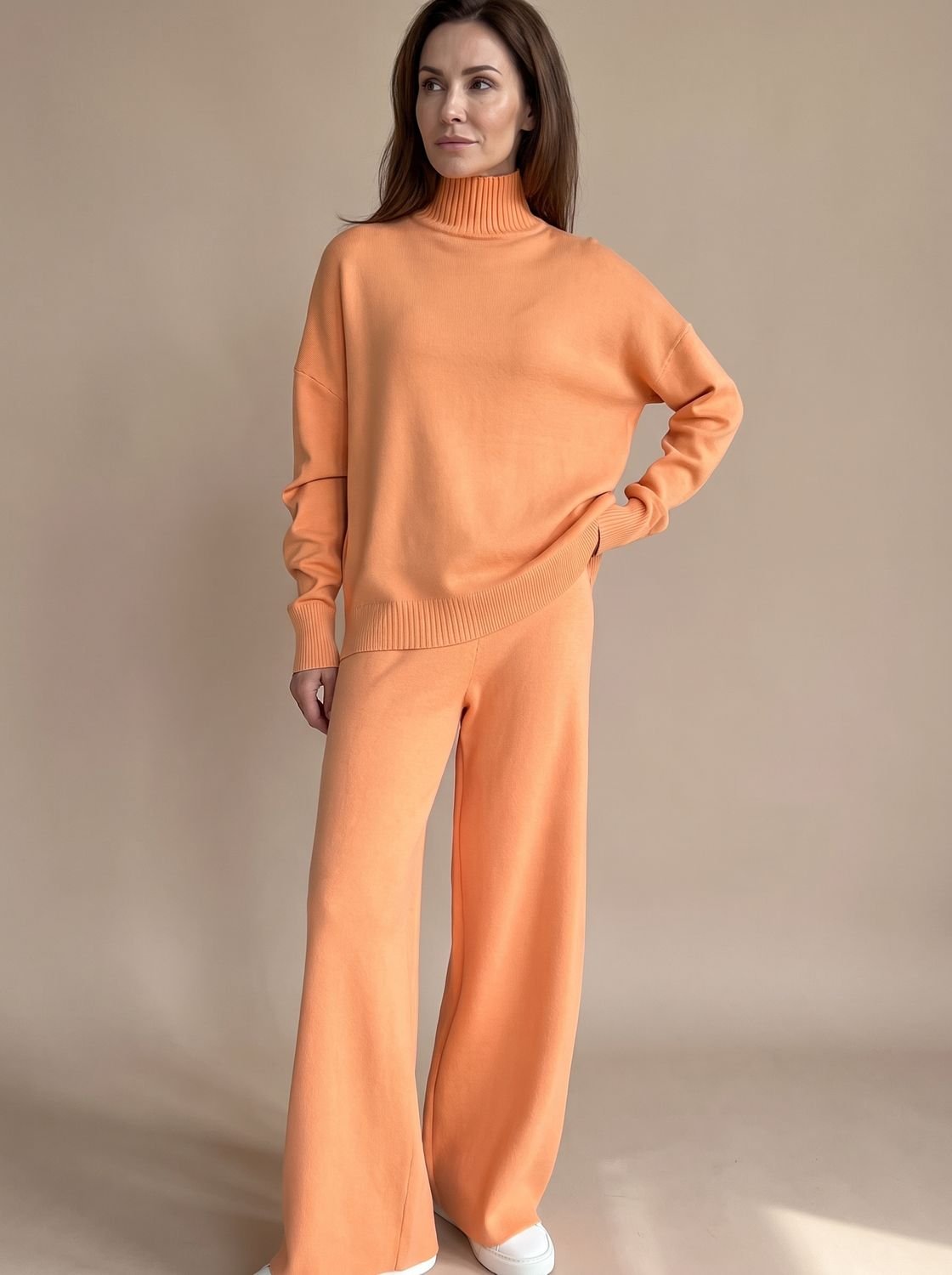 Wivina | Ribbed Turtleneck Sweater & Wide-Leg Pants Set for Women