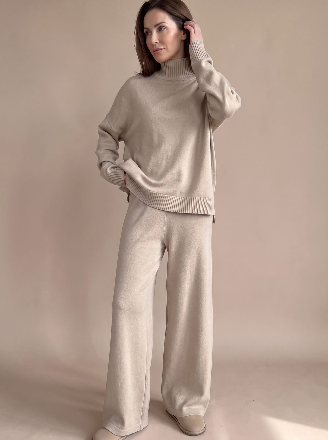 Wivina | Ribbed Turtleneck Sweater & Wide-Leg Pants Set for Women