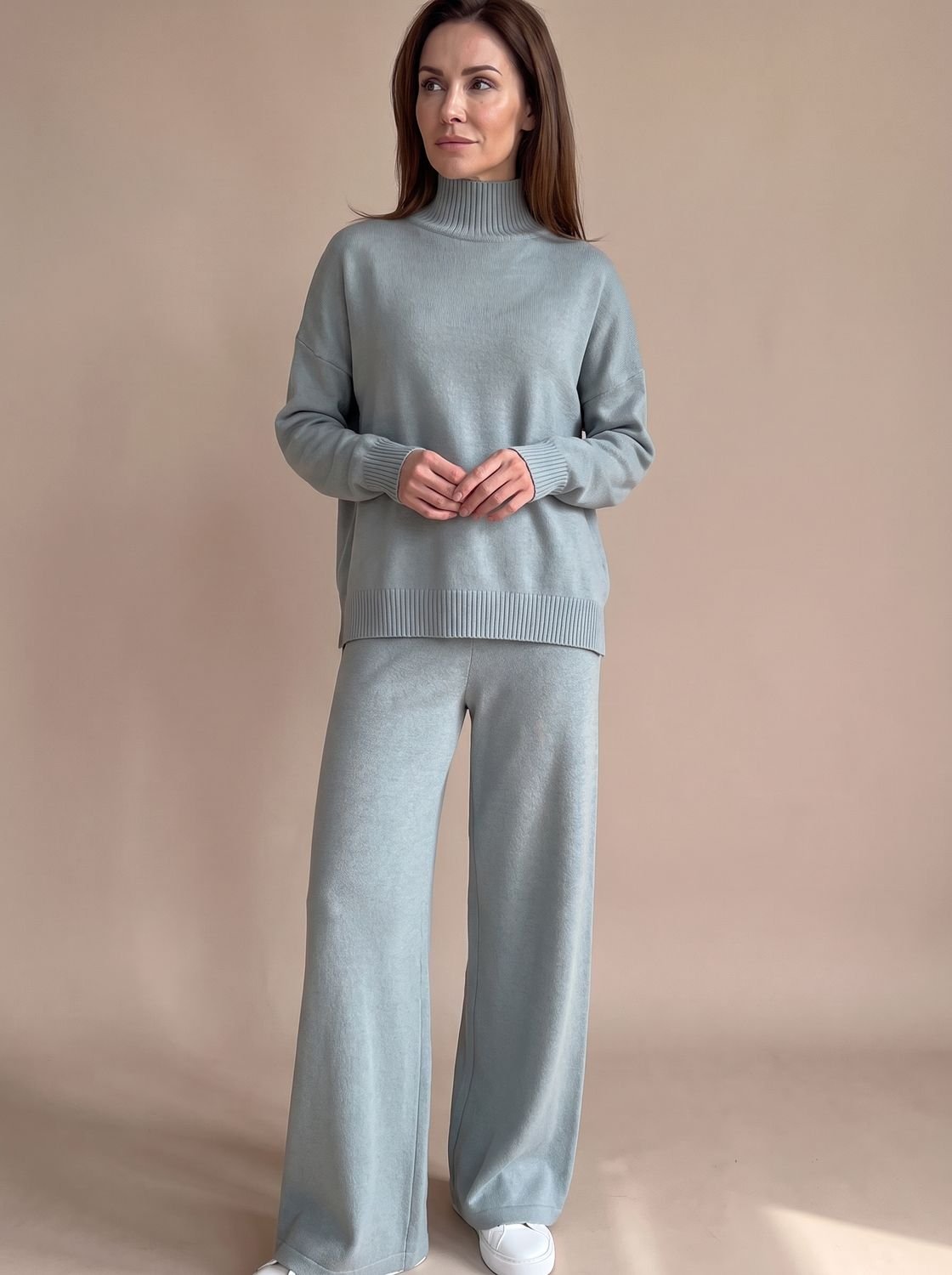 Wivina | Ribbed Turtleneck Sweater & Wide-Leg Pants Set for Women