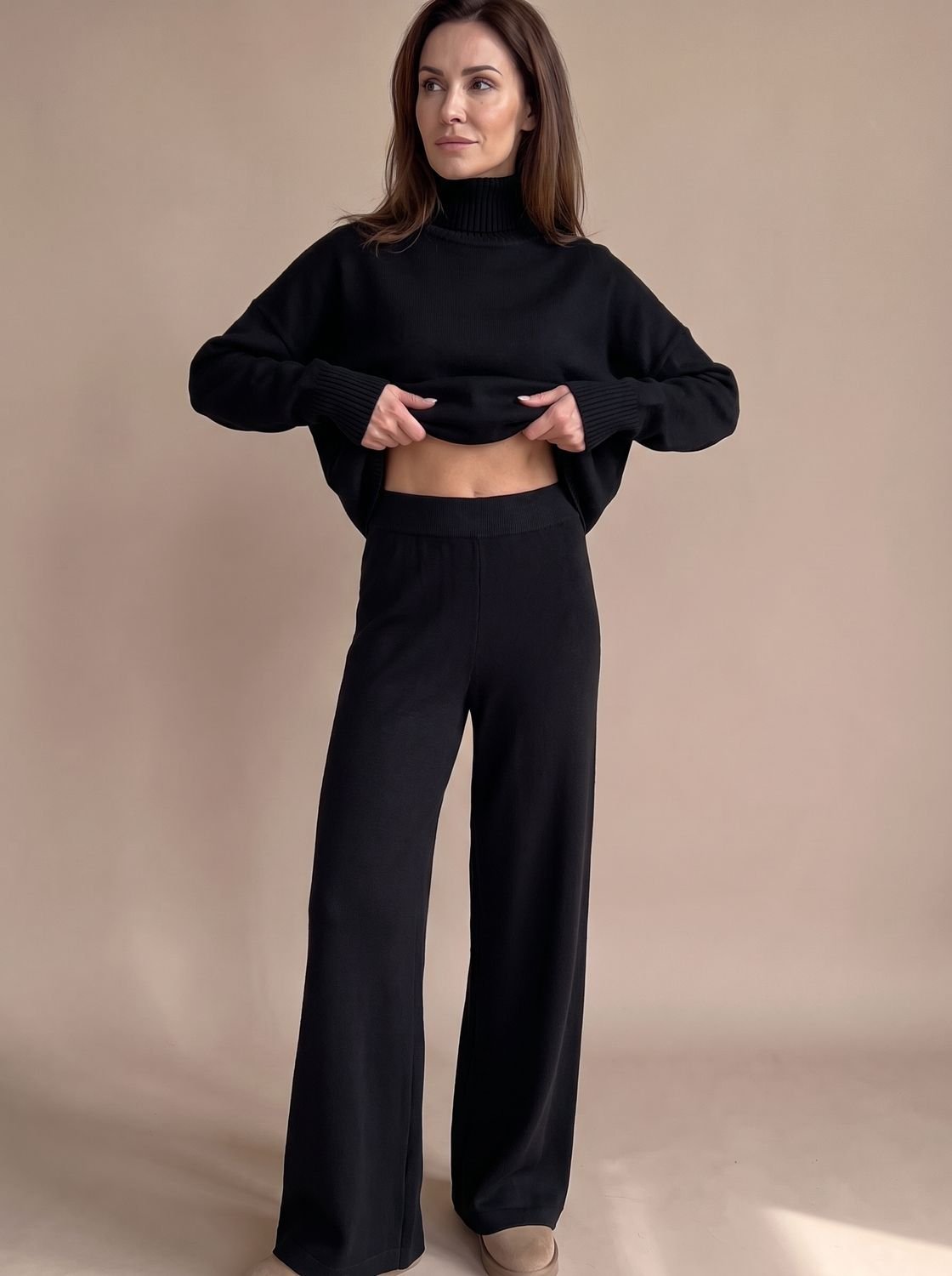 Wivina | Ribbed Turtleneck Sweater & Wide-Leg Pants Set for Women
