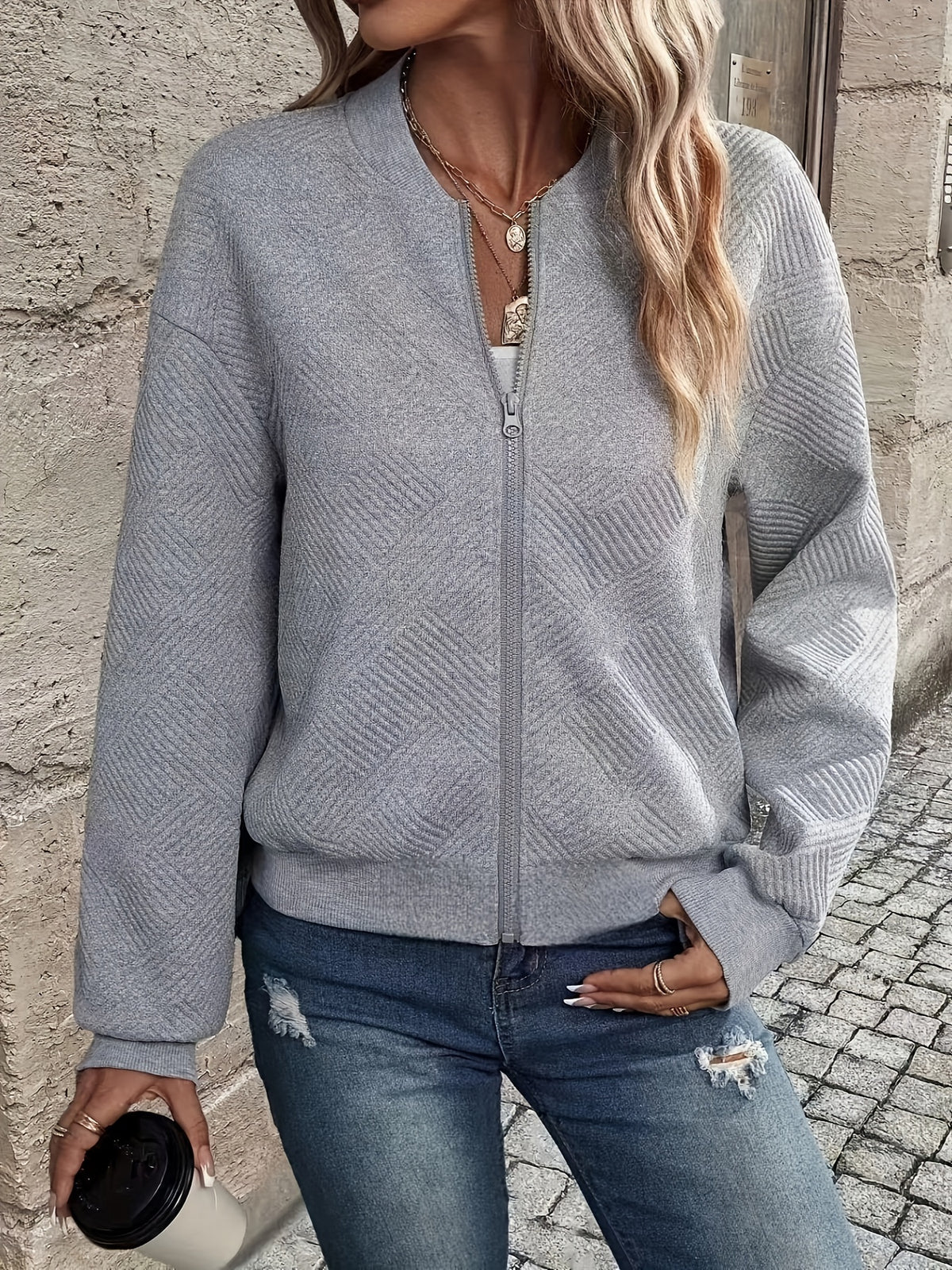 Chloé | Textured Quilted Zip-Up Bomber Jacket for Women