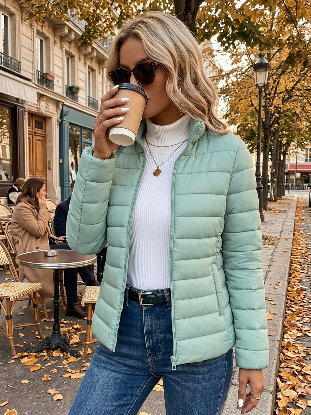 Brigitte | Quilted Stand Collar Zip-Front Puffer Jacket for Women