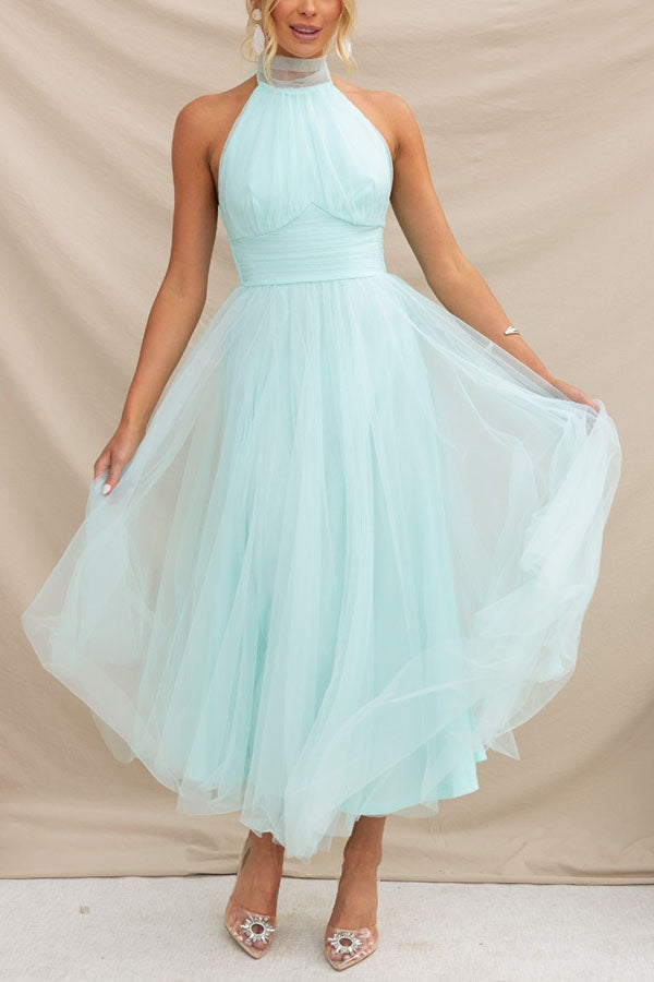 Barbara | Halterneck A-Line Tulle Midi Dress for Women