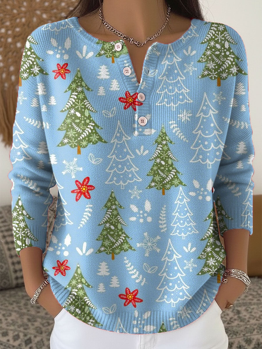 Naima | Christmas Sweater with Floral Print Button Collar