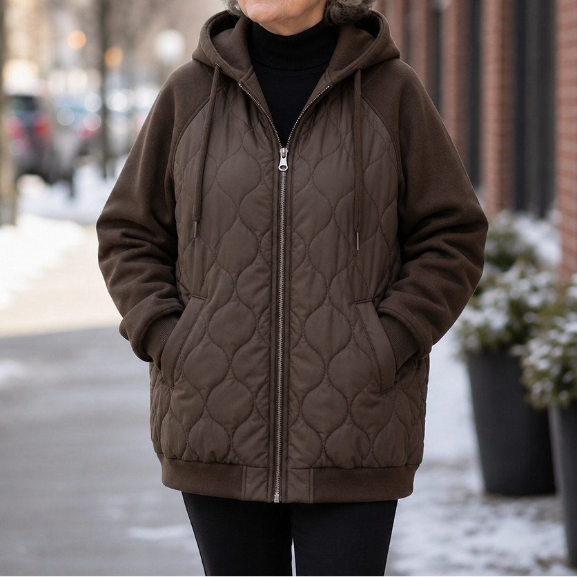 Zora | Quilted Hooded Puffer Jacket with Color-Block Panels