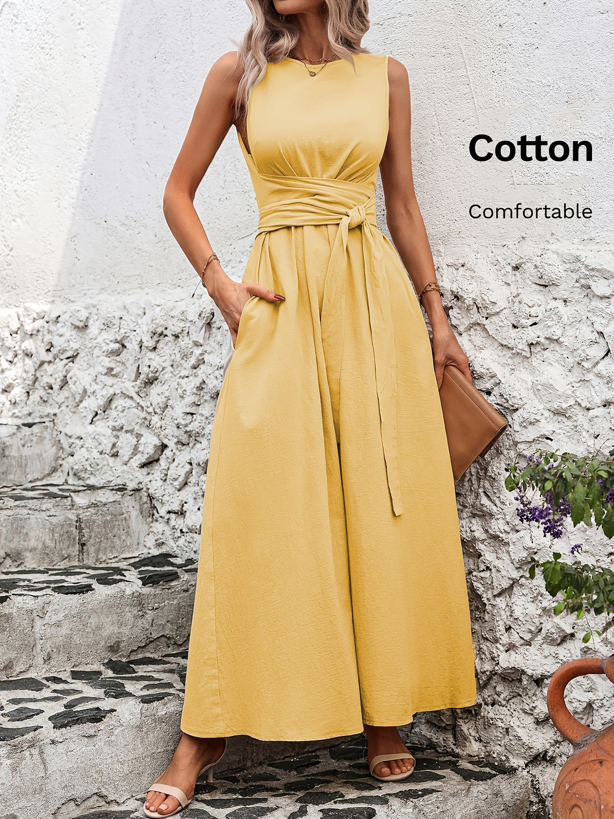 Caroline | Belted Wrap-Waist Sleeveless Maxi Dress for Women