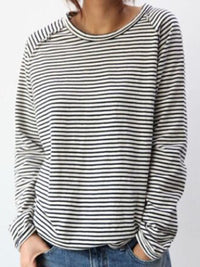 Corinne | Striped Crew Neck Long Sleeve Top for Women
