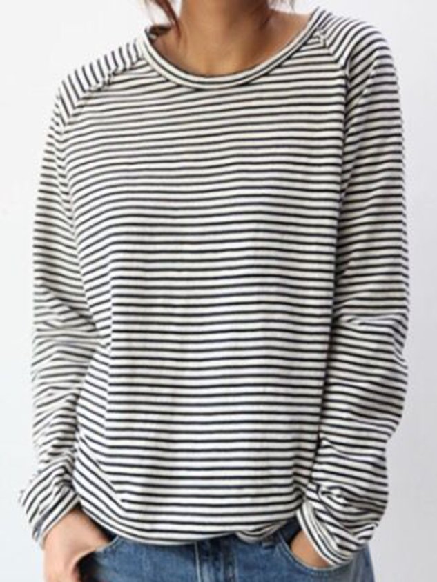 Corinne | Striped Crew Neck Long Sleeve Top for Women