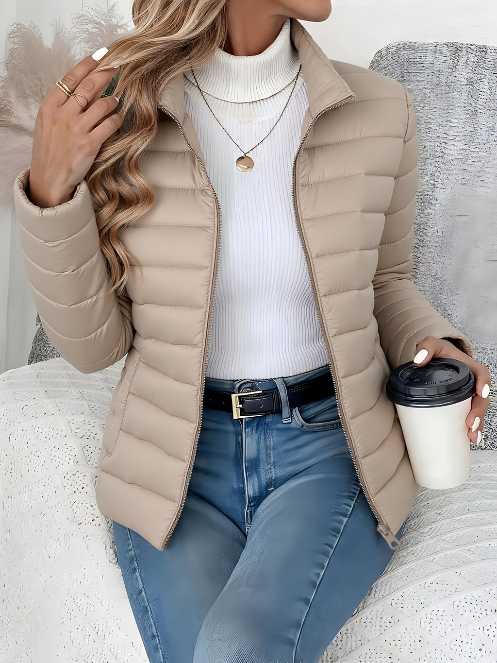 Brigitte | Quilted Stand Collar Zip-Front Puffer Jacket for Women