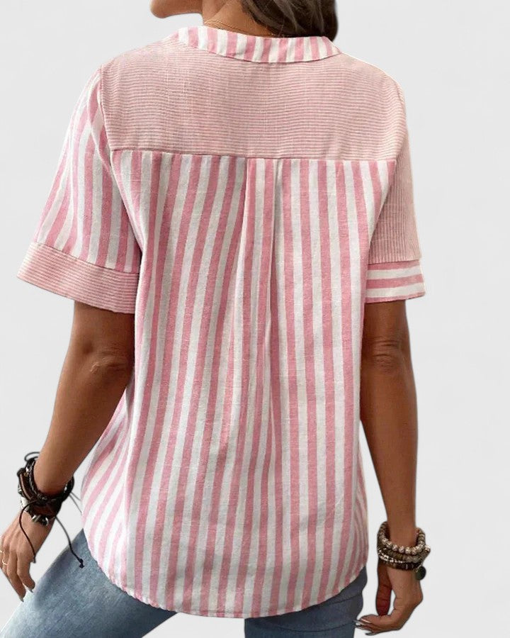 Gigi | Women's Striped Blouse Relaxed-Fit V-Neck Long Sleeve