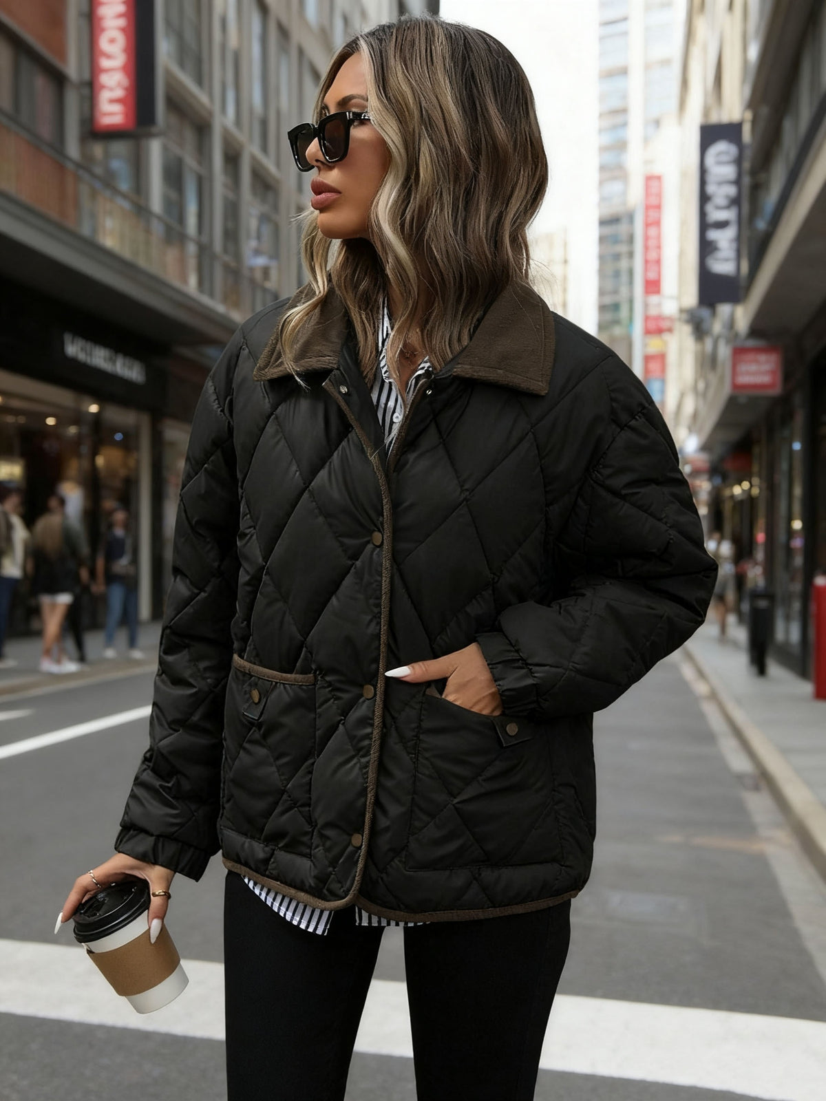 Federica | Diamond Quilted Puffer Jacket with Contrast Collar