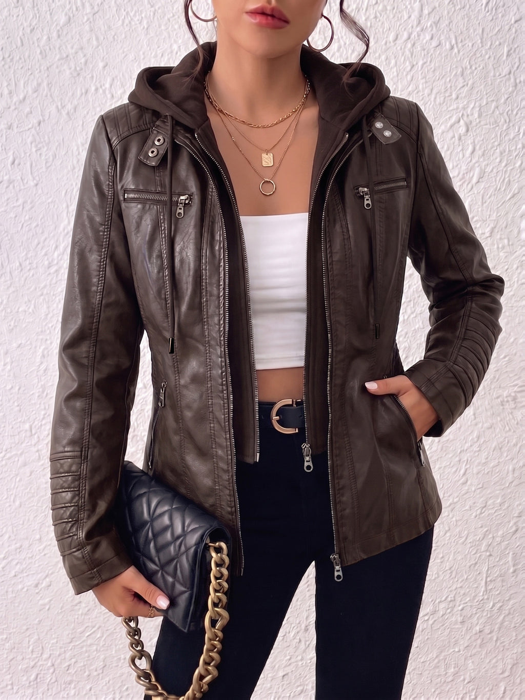 Bettina | Zip-Front Biker Jacket with Removable Hood for Women