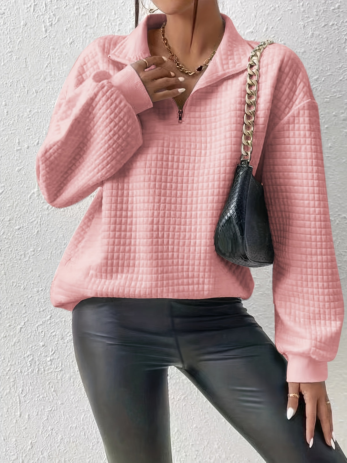 Eliane | Quarter Zip Sweater Waffle-Knit Pullover for Women