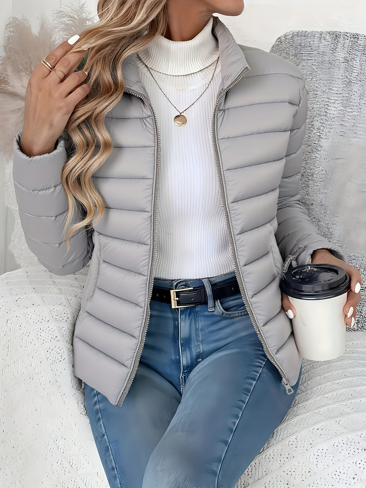 Brigitte | Quilted Stand Collar Zip-Front Puffer Jacket for Women
