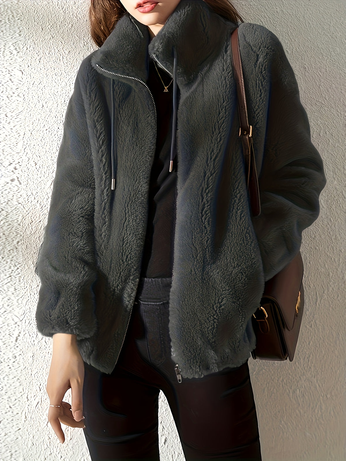 Cilla | Textured Sherpa Fleece Zip Jacket for Women