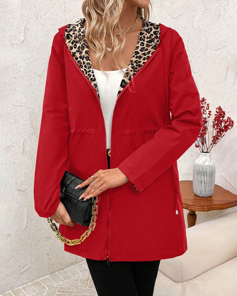 Heleen | Reversible Leopard Print Hooded Coat for Women