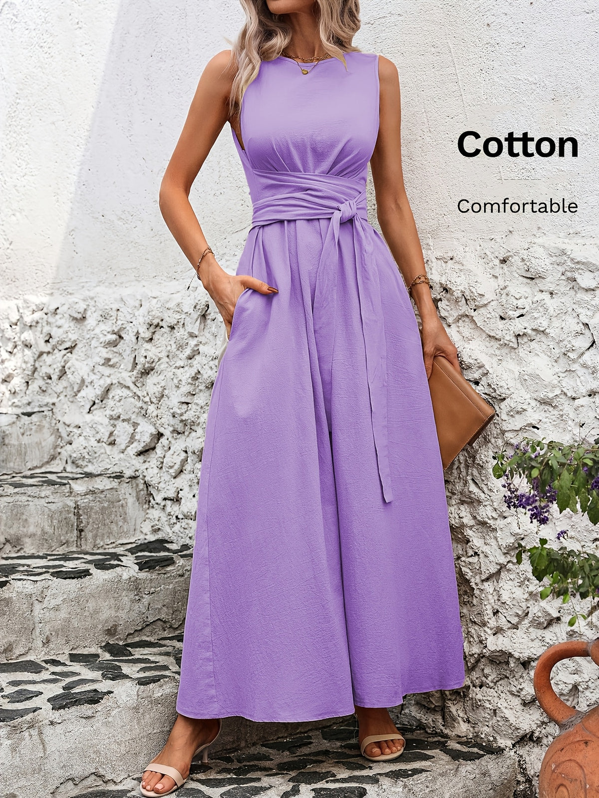 Caroline | Belted Wrap-Waist Sleeveless Maxi Dress for Women