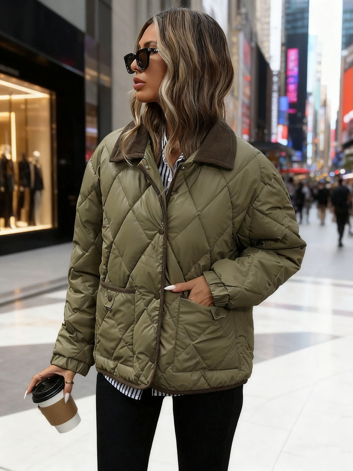 Federica | Diamond Quilted Puffer Jacket with Contrast Collar