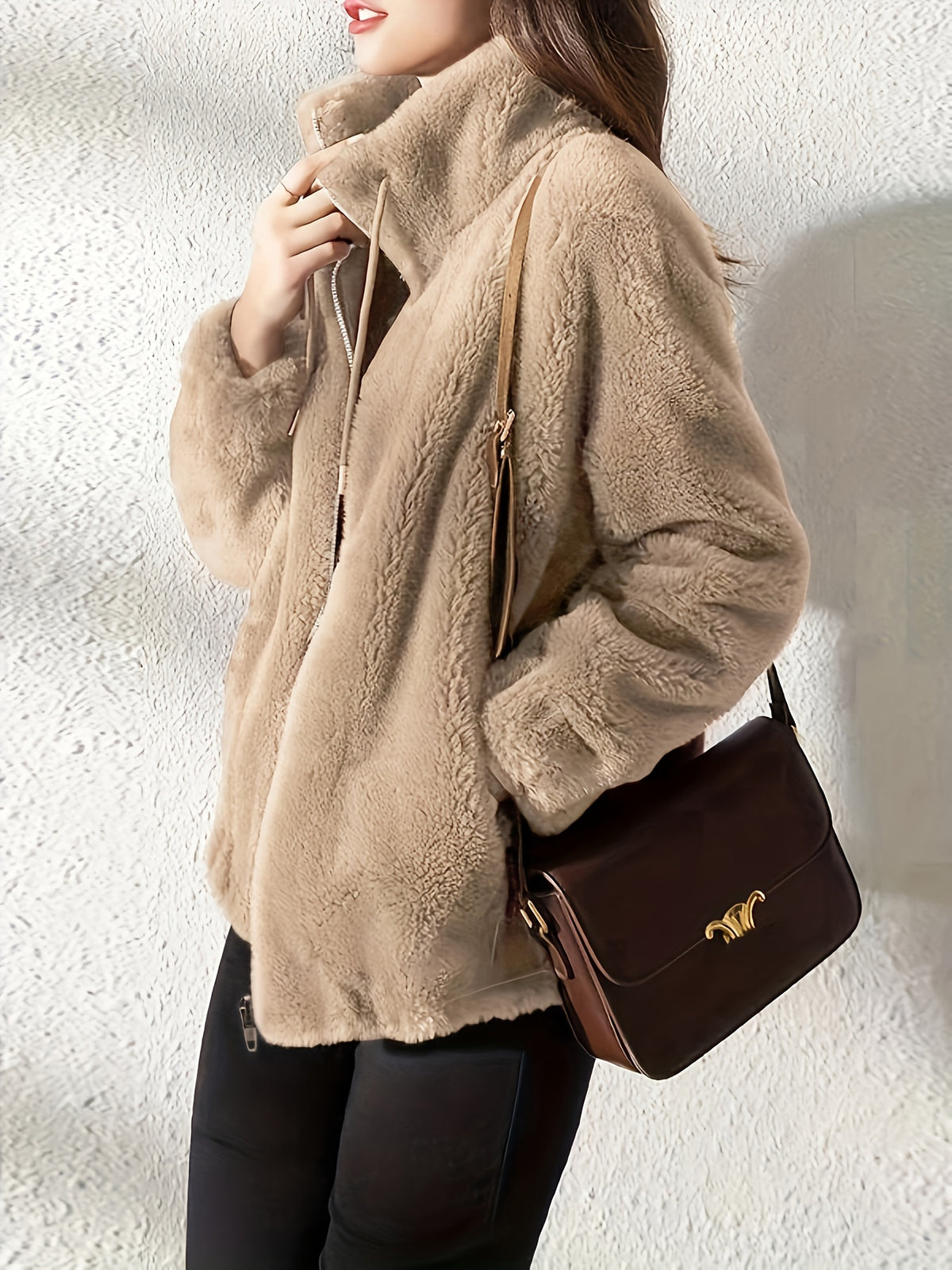 Cilla | Textured Sherpa Fleece Zip Jacket for Women