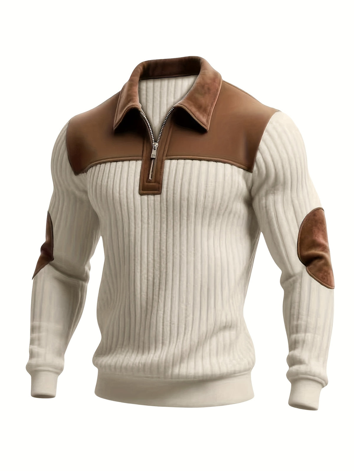 Reid | Color-Block Ribbed Quarter Zip Sweater for Men