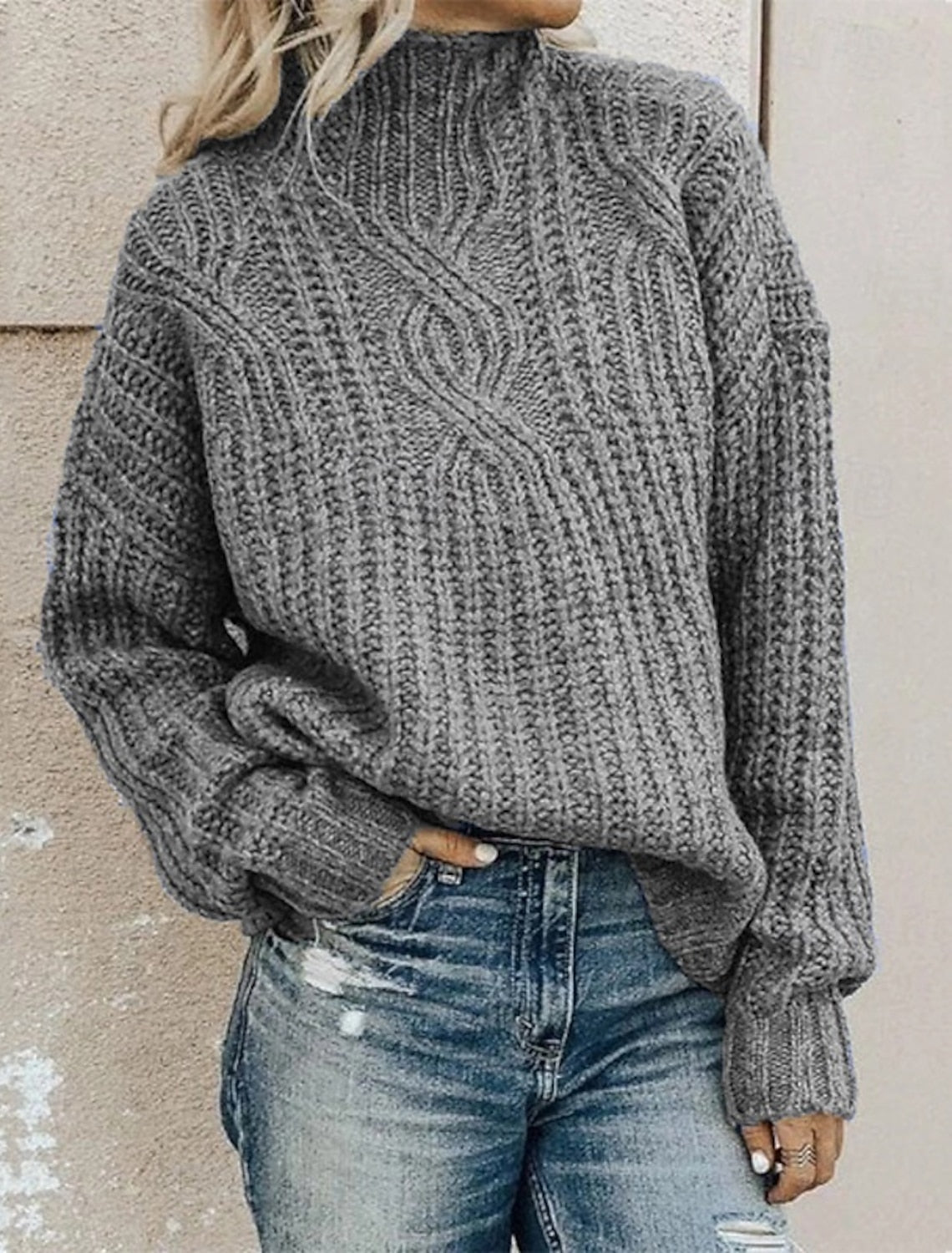 Lotta | Cable Knit Sweater with Mock Neck for Women
